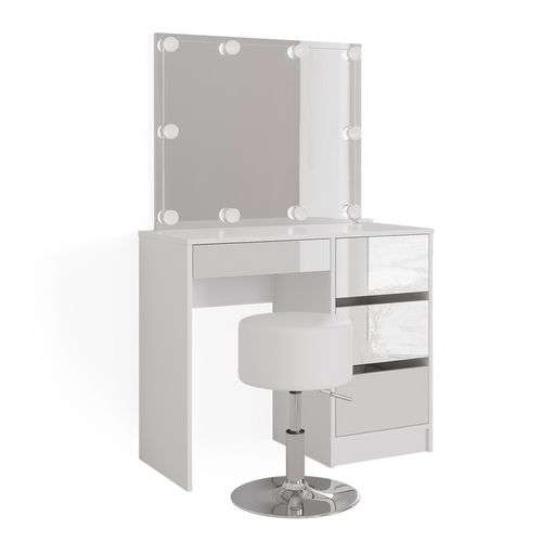 Coiffeuse Sherry 39578 Blanc 90cm Avec Éclairage LED Et Tabouret