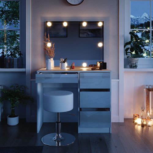 Coiffeuse Sherry 39578 Blanc 90cm Avec Éclairage LED Et Tabouret