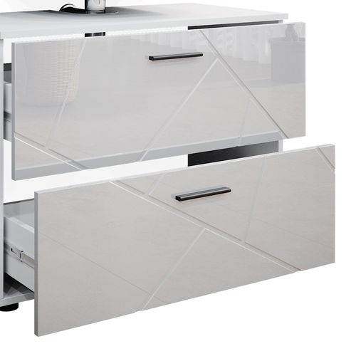 Meubles Bain Irma 39585 Blanc Haute Brillance 3 Pièces, Avec Armoire à Tiroirs Et Armoire Centrale