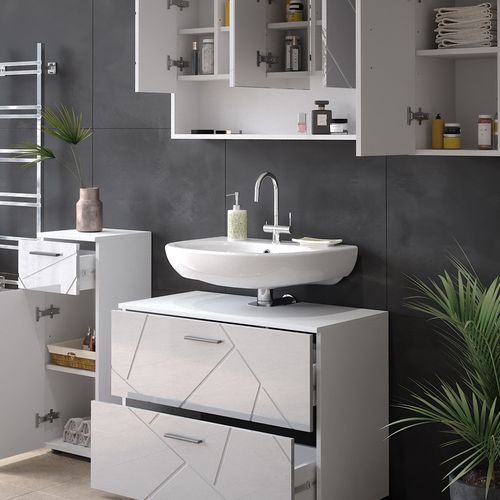 Meubles Bain Irma 39586 Blanc Haute Brillance 4 Parties
