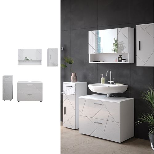 Meubles Bain Irma 39586 Blanc Haute Brillance 4 Parties