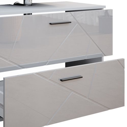 Meubles Bain Irma 39587 Blanc Haute Brillance 3 Pièces, Armoire Basse 80 Cm