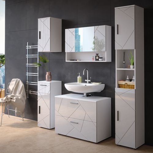 Meubles Bain Irma 39588 Blanc Haute Brillance 5 Pièces