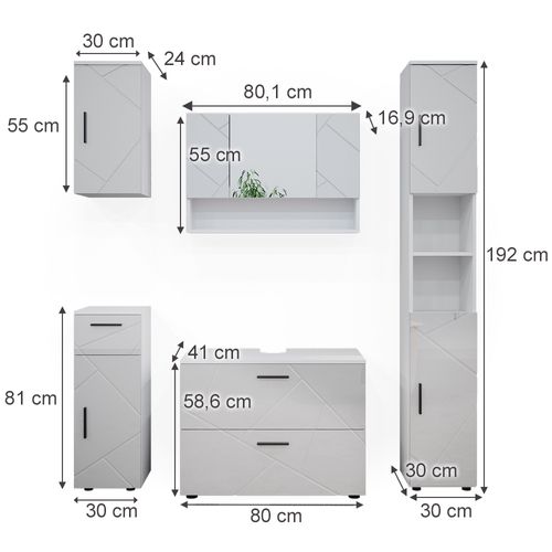 Meubles Bain Irma 39588 Blanc Haute Brillance 5 Pièces