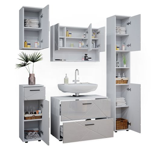 Meubles Bain Irma 39588 Blanc Haute Brillance 5 Pièces