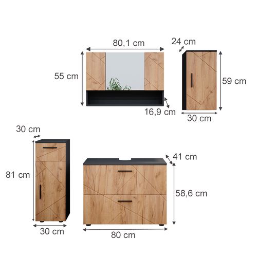 Meubles Bain Irma 39596 Chêne Doré/anthracite 4 Parties