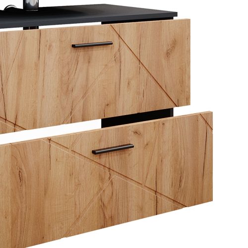 Meubles Bain Irma 39597 Chêne Doré/anthracite 3 Pièces, Armoire Basse 80 Cm