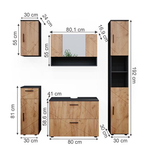 Meubles Bain Irma 39598 Chêne Doré/anthracite 5 Pièces