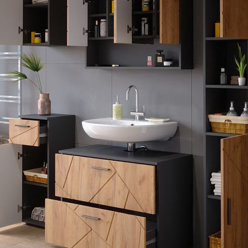 Meubles Bain Irma 39598 Chêne Doré/anthracite 5 Pièces