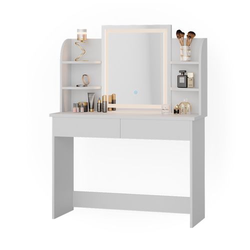 Coiffeuse Charlotte, Blanc, 106cm Avec Miroir LED