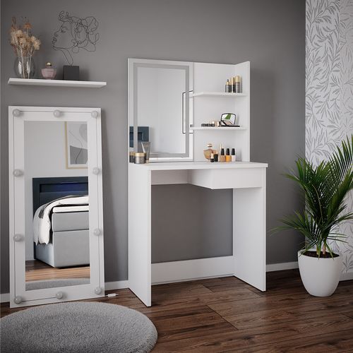 Coiffeuse Dekos 39548 Blanc 75cm Avec Miroir LED