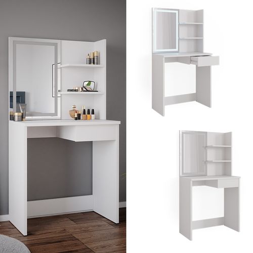 Coiffeuse Dekos 39548 Blanc 75cm Avec Miroir LED