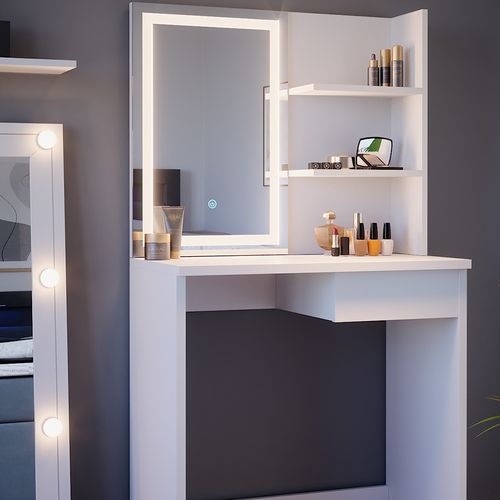 Coiffeuse Dekos 39548 Blanc 75cm Avec Miroir LED