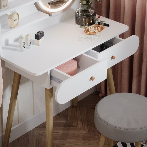 Coiffeuse Edda 39608 Blanc 80cm Avec Éclairage LED Et Tabouret