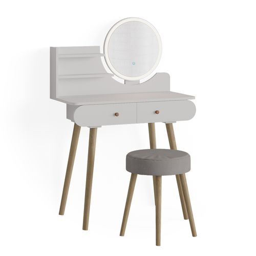Coiffeuse Edda 39608 Blanc 80cm Avec Éclairage LED Et Tabouret