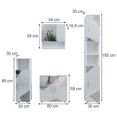 Meubles Bain Irma 39666 Blanc Brillant Avec Inserts 4 Pièces, Avec Armoire Haute