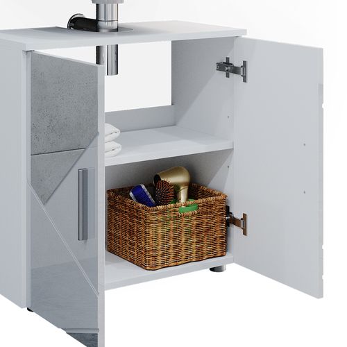 Meubles Bain Irma 39666 Blanc Brillant Avec Inserts 4 Pièces, Avec Armoire Haute