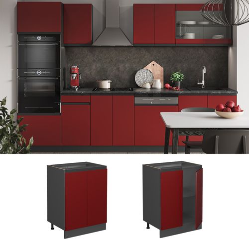 Meuble Bas De Cuisine R-line 39715 Rouge 60cm J-shape, Sans Pt