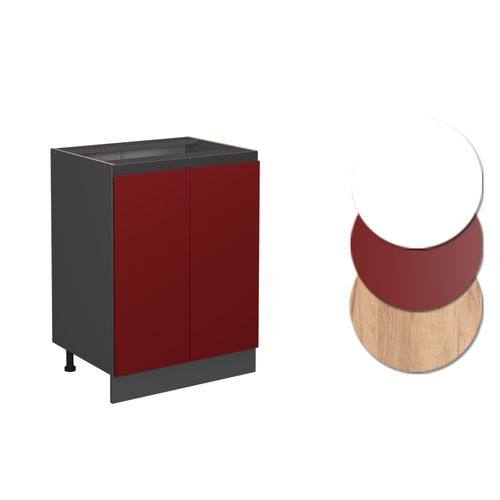 Meuble Bas De Cuisine R-line 39715 Rouge 60cm J-shape, Sans Pt