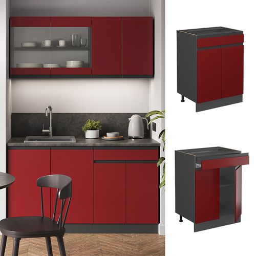 Meuble Cuisine R-line 39718 Rouge 60cm J-shape, Avec Tiroir, Sans Pt
