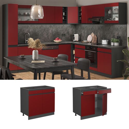 Meuble Cuisine R-line 39724 Rouge 80cm J-shape, Sans Pt