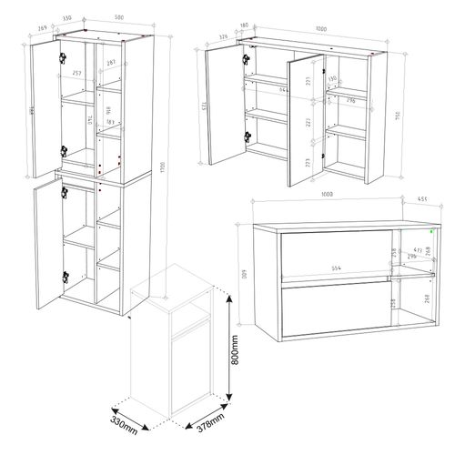 Meubles Bain Viola 39710 Chêne Artisan 4 Parties