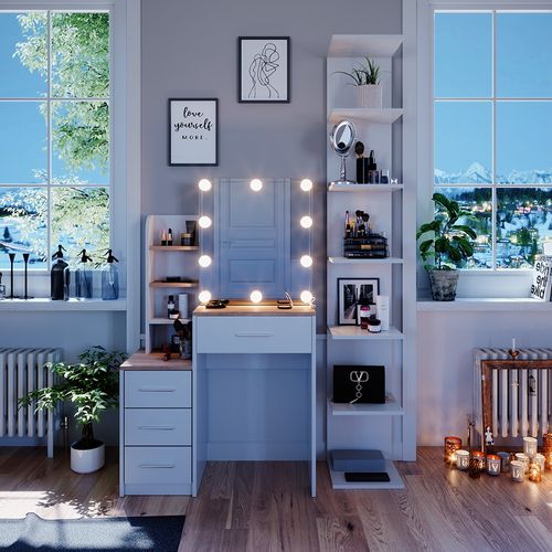 Coiffeuse Conrada, Blanc/sonoma, 80cm Avec Éclairage LED
