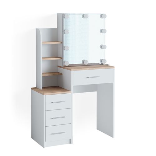 Coiffeuse Conrada, Blanc/sonoma, 80cm Avec Éclairage LED