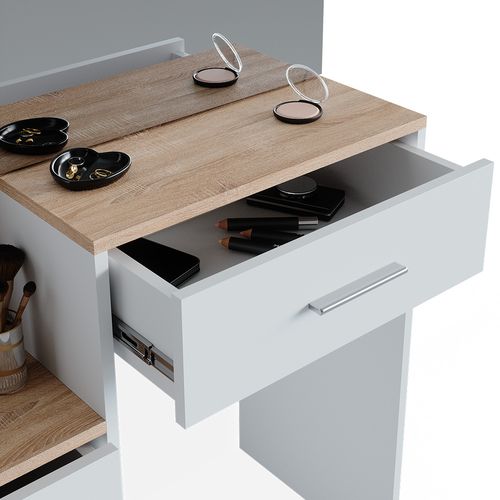 Coiffeuse Conrada, Blanc/sonoma, 80cm Avec Éclairage LED