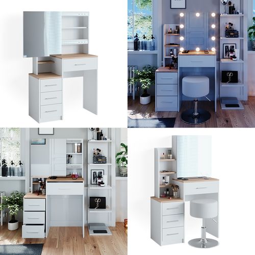 Coiffeuse Conrada, Blanc/sonoma, 80cm Avec Éclairage LED
