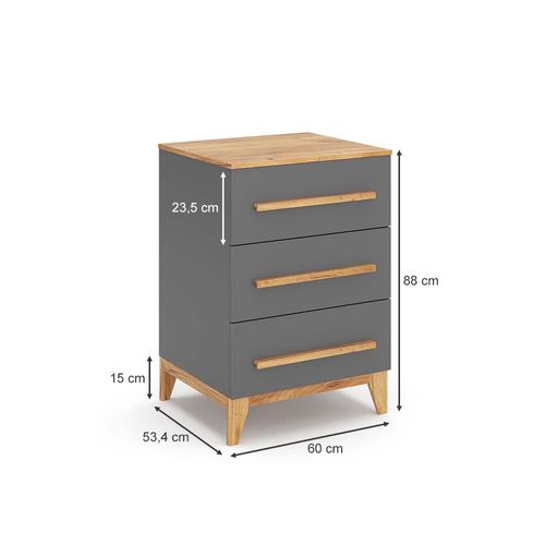 Chevet Avec Tiroirs Malia, Gris, 60x88cm