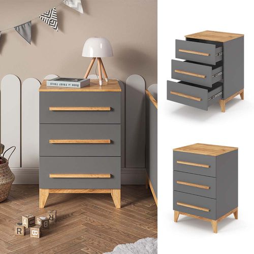 Chevet Avec Tiroirs Malia, Gris, 60x88cm