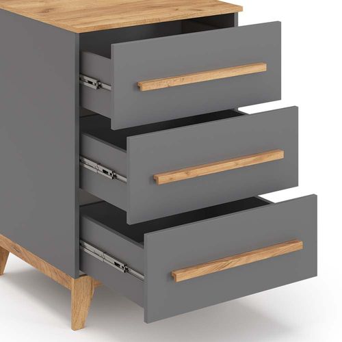Chevet Avec Tiroirs Malia, Gris, 60x88cm