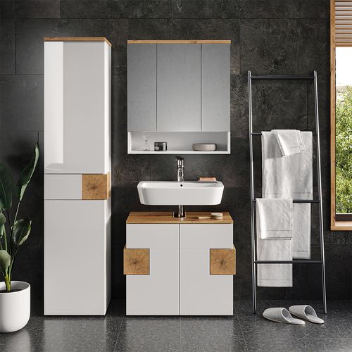 Colonne De Salle De Bain Eden, Blanc, 40x184.2cm Avec 2 Portes Et Un Tiroir