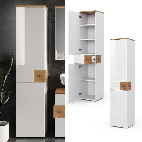 Colonne De Salle De Bain Eden, Blanc, 40x184.2cm Avec 2 Portes Et Un Tiroir