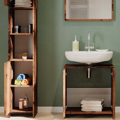 Meubles Bain Kiko 40109 Chêne Rustique 3 Pièces, Avec Armoire Haute