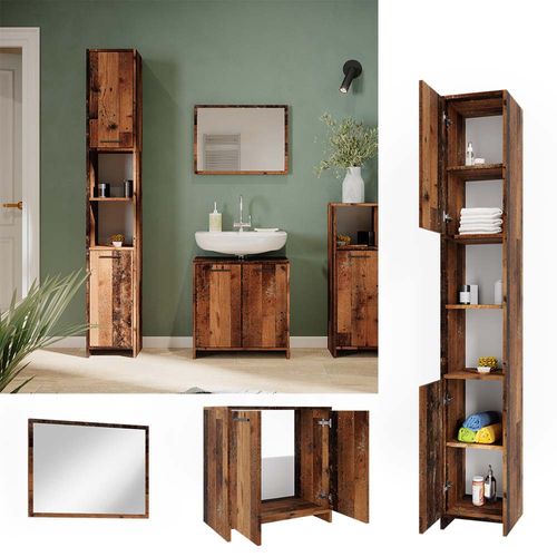 Meubles Bain Kiko 40109 Chêne Rustique 3 Pièces, Avec Armoire Haute