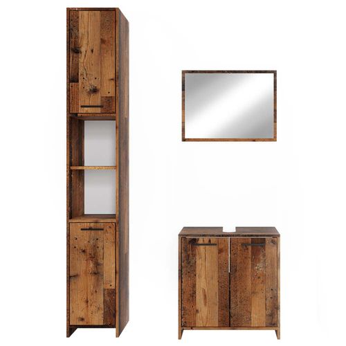 Meubles Bain Kiko 40109 Chêne Rustique 3 Pièces, Avec Armoire Haute