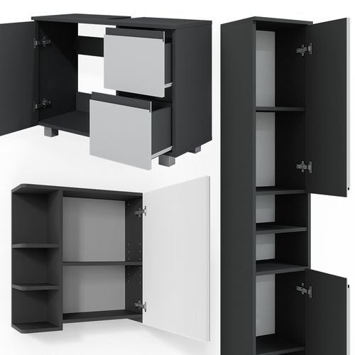 Meubles Bain J-shape 40131 Anthracite 3 Pièces, Avec Armoire Haute