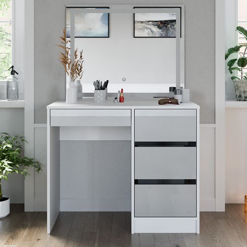 Coiffeuse Sherry 40170 Blanc Haute Brillance 90cm Avec Miroir LED