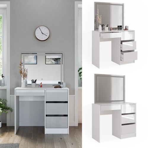 Coiffeuse Sherry 40170 Blanc Haute Brillance 90cm Avec Miroir LED