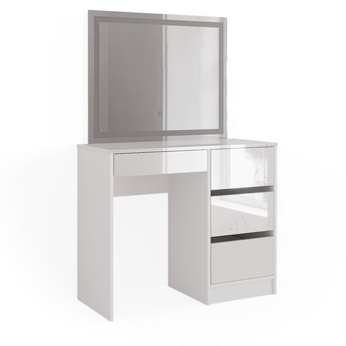 Coiffeuse Sherry 40170 Blanc Haute Brillance 90cm Avec Miroir LED