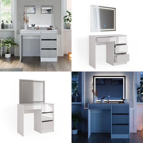 Coiffeuse Sherry 40170 Blanc Haute Brillance 90cm Avec Miroir LED