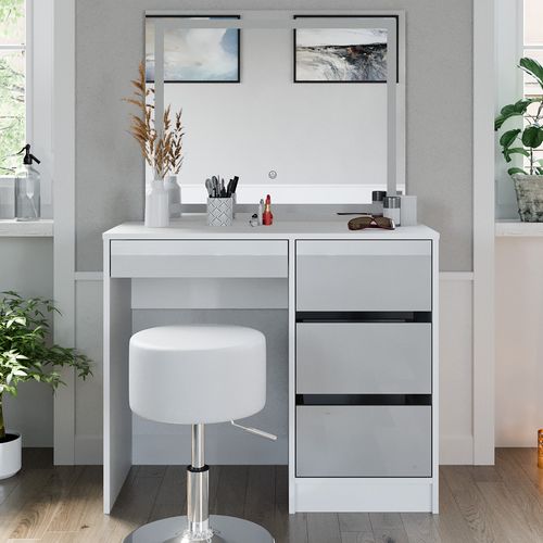 Coiffeuse Sherry 40171 Blanc 90cm Avec Miroir LED Et Tabouret