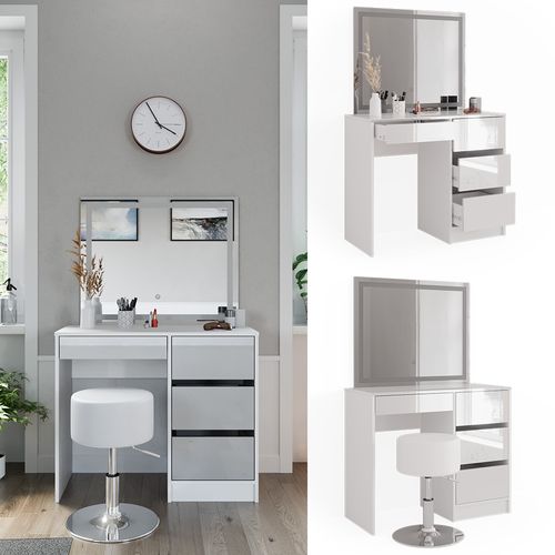 Coiffeuse Sherry 40171 Blanc 90cm Avec Miroir LED Et Tabouret