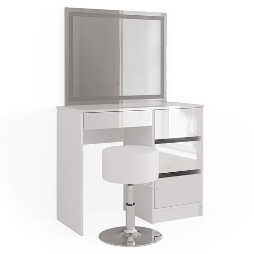 Coiffeuse Sherry 40171 Blanc 90cm Avec Miroir LED Et Tabouret