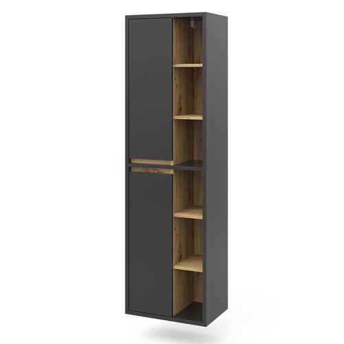 Colonne De Salle De Bain Viola, Anthracite, 50x170cm Avec Portes, Et Compartiments Ouverts