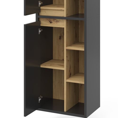 Colonne De Salle De Bain Viola, Anthracite, 50x170cm Avec Portes, Et Compartiments Ouverts