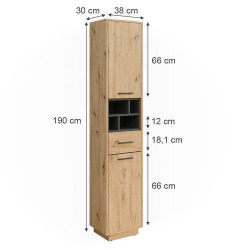 Meuble Salle De Bain Beatrice 40165 Chêne Artisan/anthracite 38x190cm Avec Portes, Tiroir