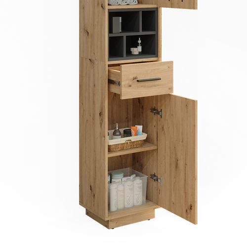 Meuble Salle De Bain Beatrice 40165 Chêne Artisan/anthracite 38x190cm Avec Portes, Tiroir